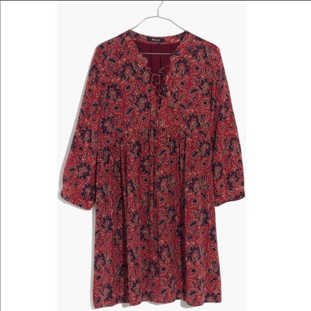 Madewell Silk Lace up Floral Assam Dress